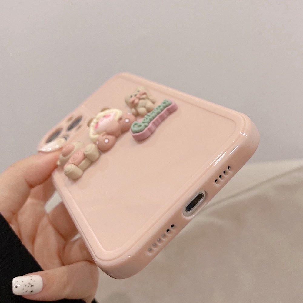 Ốp điện thoại màu hồng 3D thích hợp cho iphone 14 13 12 mini 11 pro max x xs xr 8 7 plus se 2020