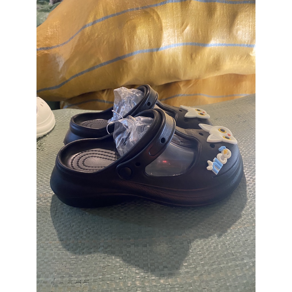 Dép ulzzang khoét 2 bên độn đế Cross nữ đế 5cm siêu nhẹ kèm Sticker mèo - dép bánh mì nữ hot trend 2022