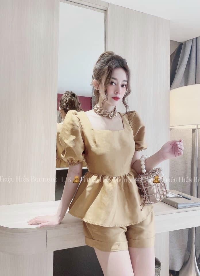 Sét bộ cổ vuông phông chất tacta hàng đẹp