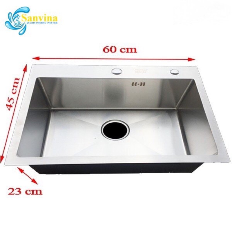 Chậu rửa chén đúc liền khối inox 304 hộc lớn size 60x45.