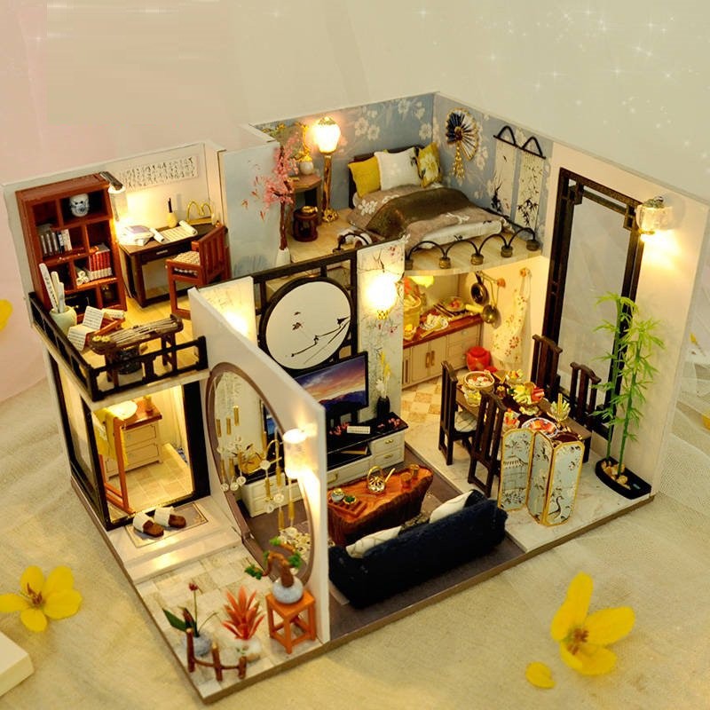 Mô hình nhà DIY Doll House Bamboo Shadow of Jiangnan Kèm Mica Chống bụi, Bộ dụng cụ và Keo dán