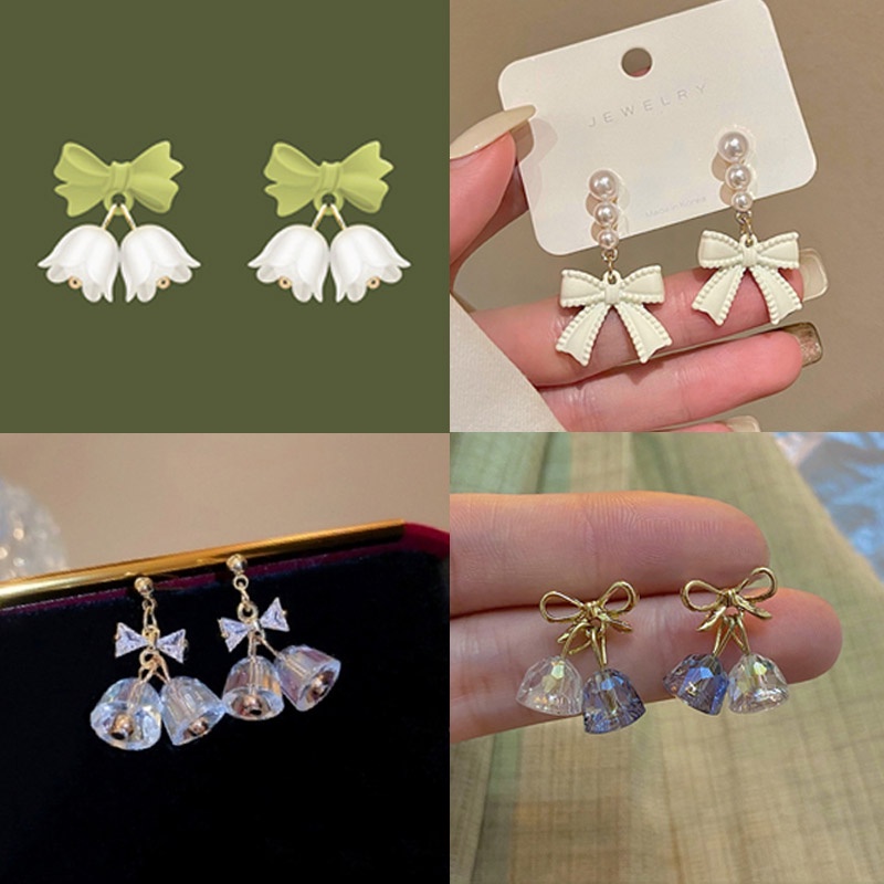 Đôi Bông Tai Hình Hoa/Nơ Đính Ngọc Trai Xinh Xắn Cho Nữ