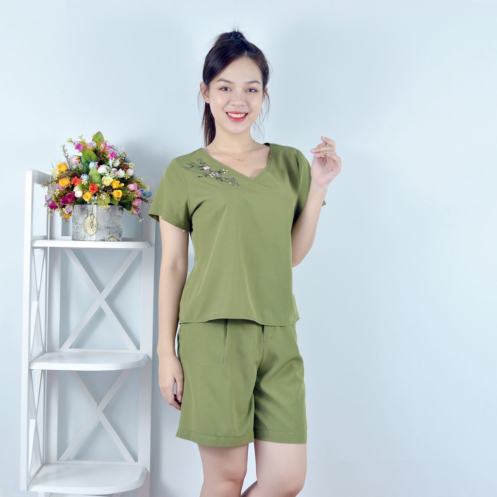 Bộ đồ nữ MÀU RÊU IN HOA VAI SIÊU XINH   - vải lụa cao cấp - Cực Kì Sang Chảnh - Qúy phái