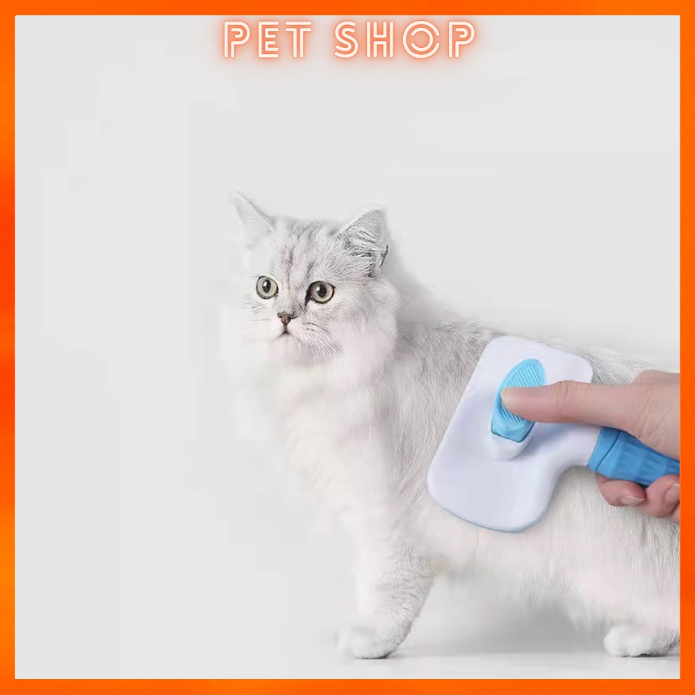 Lược chải lông chó mèo có nút bấm đẩy lông cao cấp dễ dàng loại bỏ lông khi chải, tay cằm bằng silicon dễ dàng gỡ rối