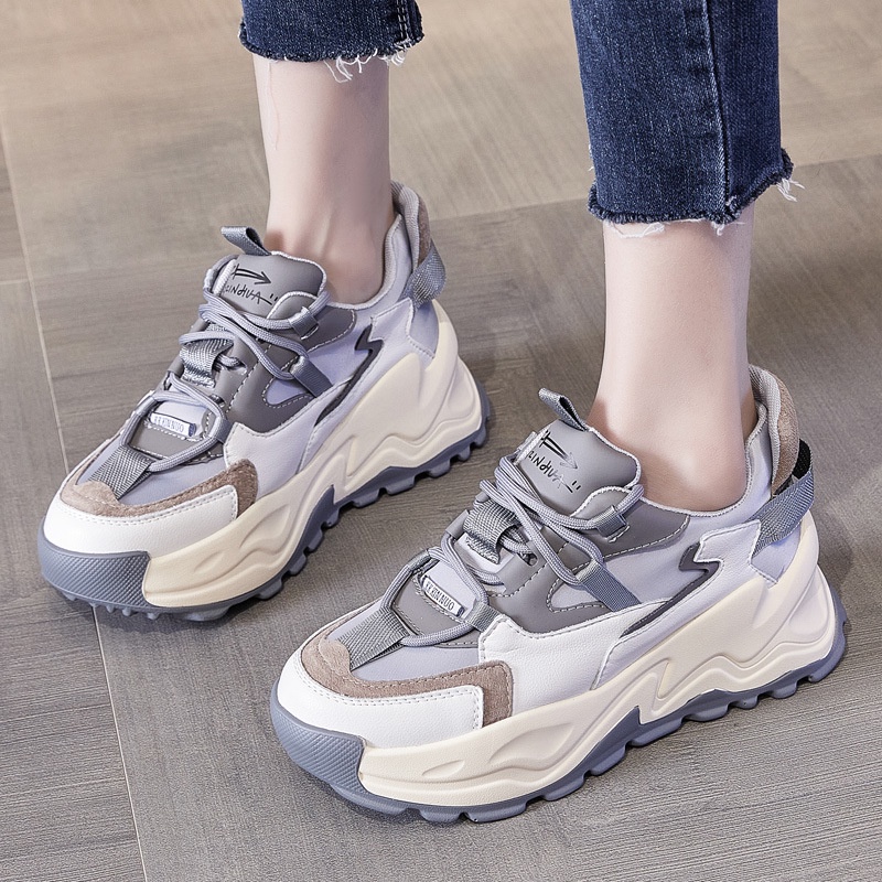 Giày thể thao nữ độn đế đế bằng phối màu 5cm phong cách thời trang Hàn Quốc ZONO