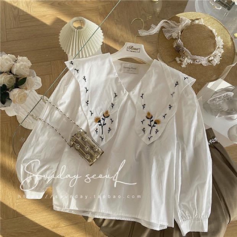 Áo sơ mi tiểu thư cổ thêu hoa RHstore