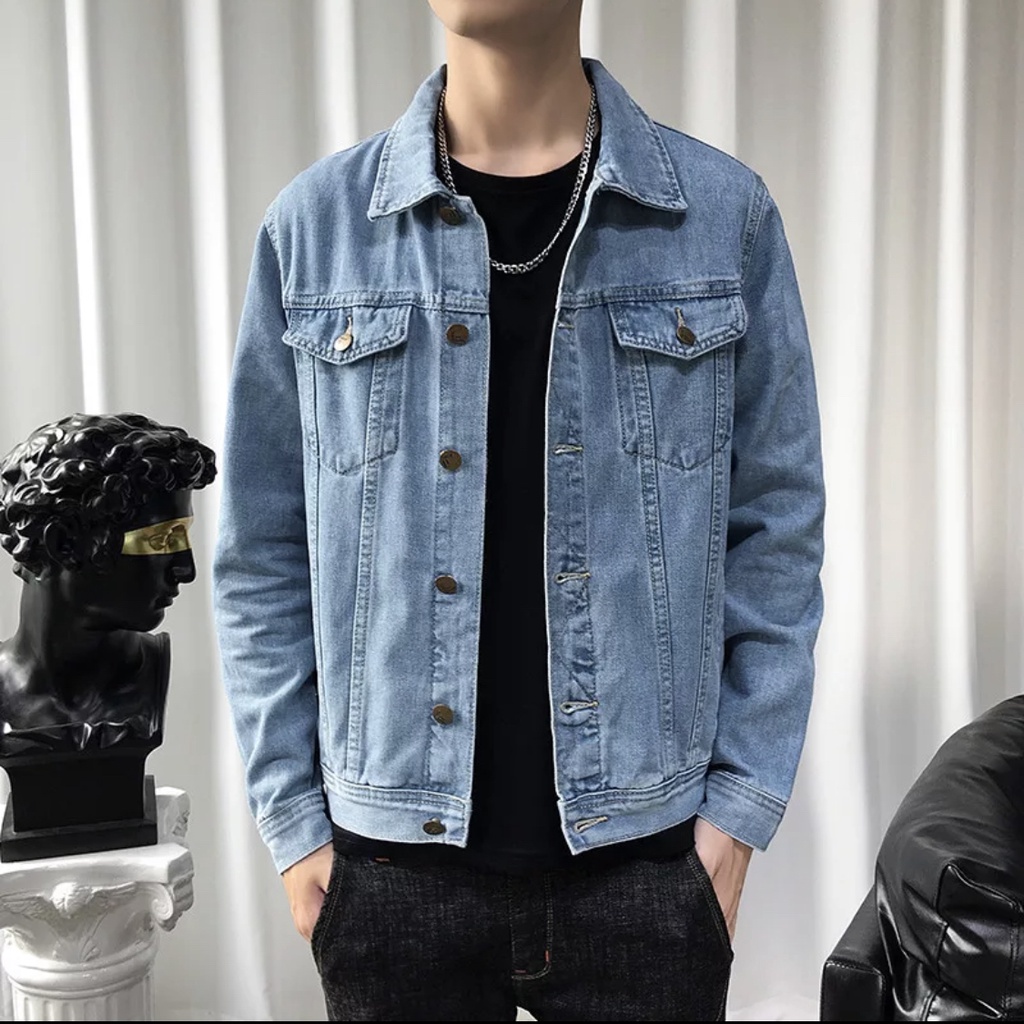 ÁO KHOÁC JEAN NAM XANH TRƠN NAM NỮ CAO CẤP THỜI TRANG CHẤT LIÊU ĐẸP ĐÔNG PHƯƠNG FASHION + ÁO THUN TRƠN (MUA RIÊNG)