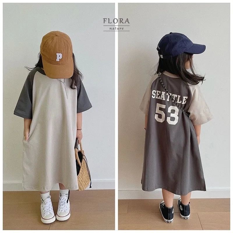 Đầm Thun Cotton Dáng Dài In Chữ Phong Cách Nhật Bản Thời Trang Mùa Hè Cho Bé Gái