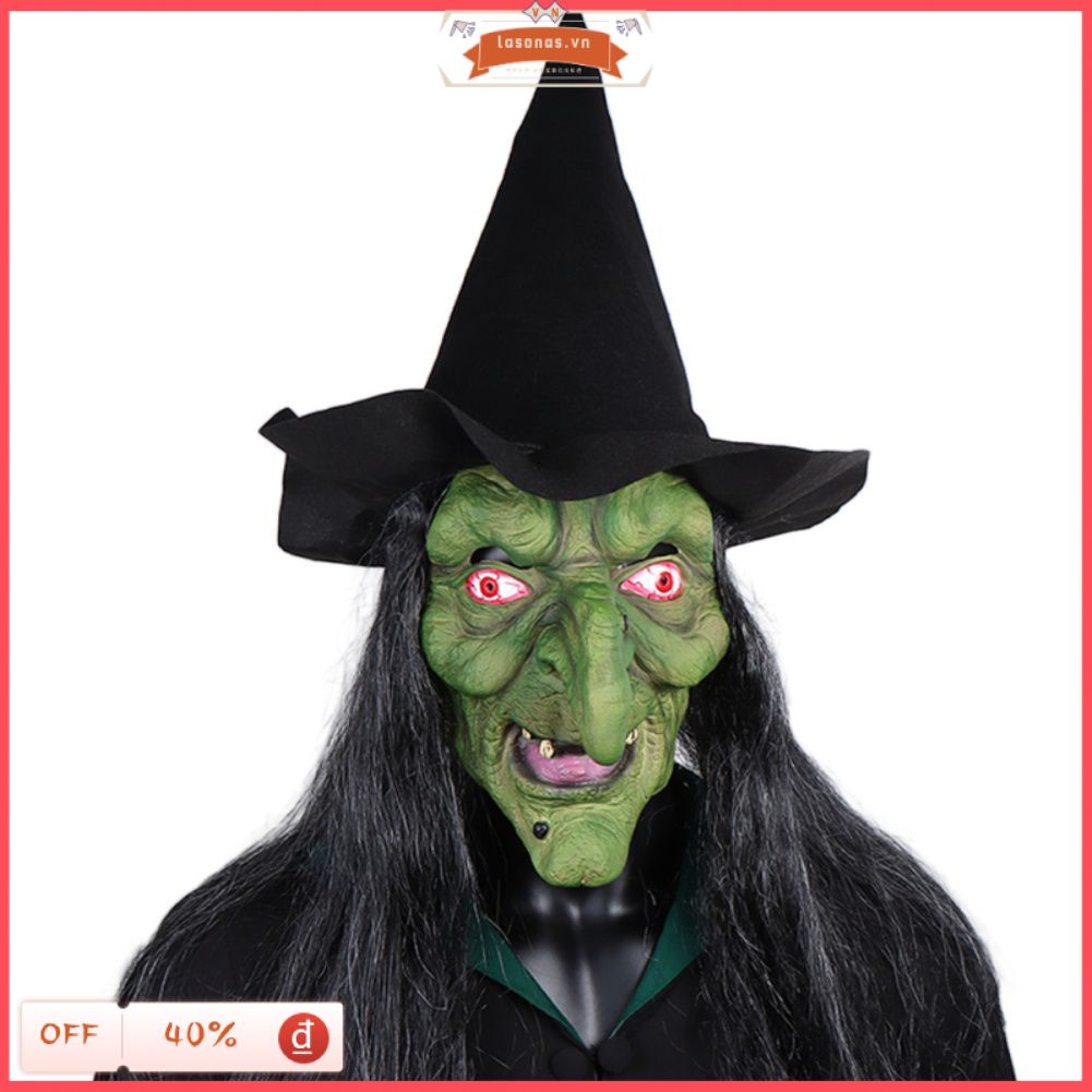 Cá Tuyết Kinh Dị Halloween Dài Tóc Phù Thủy Già Mặt Nạ Có Mũ Cosplay Đáng Sợ Xanh Mặt Mũi Lớn Phụ Nữ Tuổi Trang Phục Dự Tiệc đạo Cụ