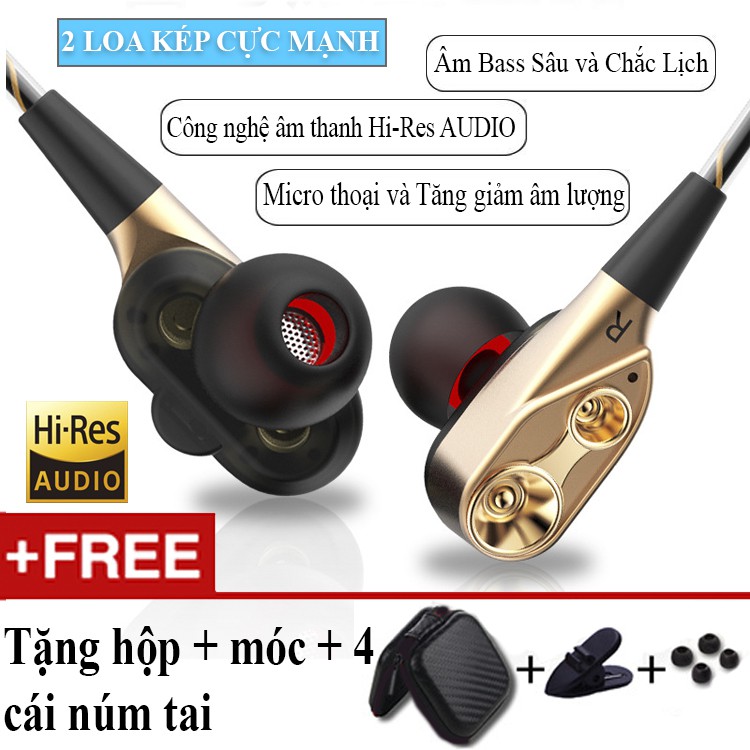 Tai nghe Loa Kép Hi-Res AUDIO cho điện thoại  Tiếng Bass Sâu k8 vàng