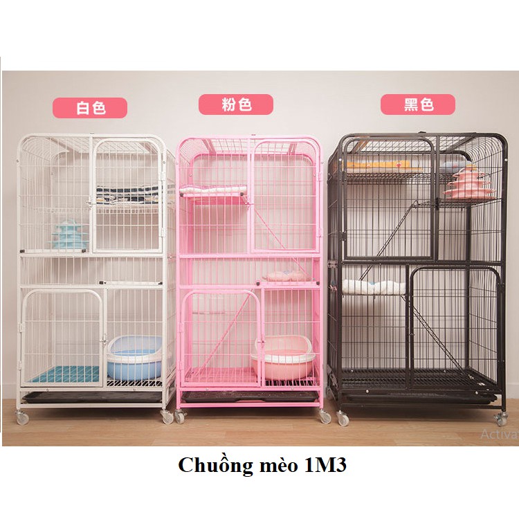 Chuồng Mèo Nan Ống 3 Tầng Có Bánh Xe Kích Thước 78x54x137cm Nhiều Màu Sắc