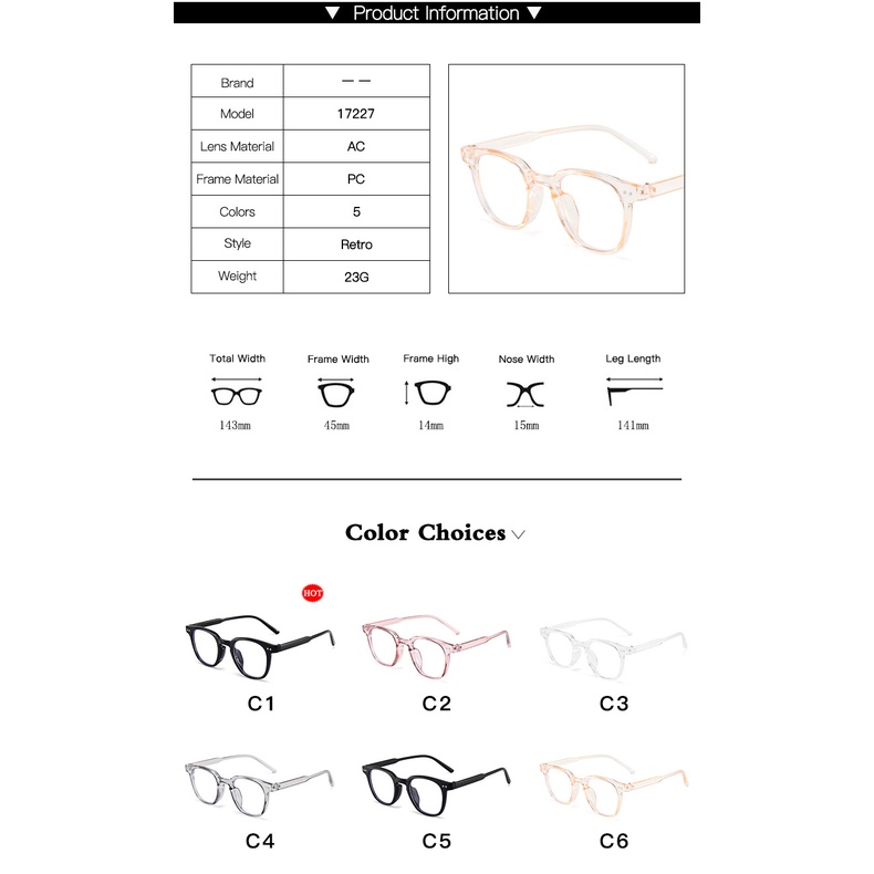 Mắt kính gọng tròn chống tia UV bằng nhựa thời trang