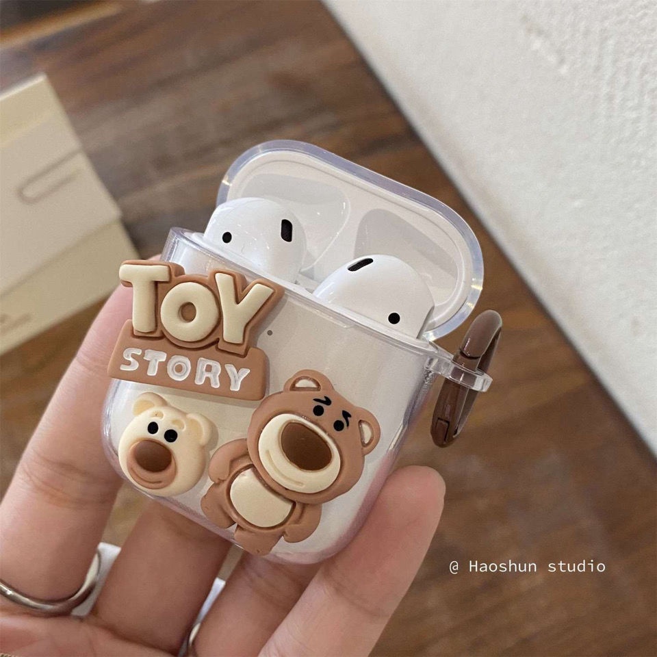 Vỏ Bảo Vệ Hộp Sạc Tai Nghe Bluetooth Không Dây Airpods 1 / 2 / 3 Trong Suốt Hình Gấu Nâu Nhạt Dễ Thương