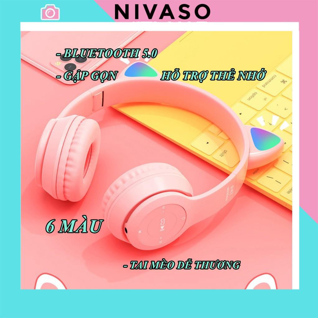 Tai Nghe Bluetooth Chụp tai ST71 có Mic Headphone không dây Dễ Thương tai mèo nghe nhạc, chơi game, cho bà bầu NIVASO | BigBuy360 - bigbuy360.vn