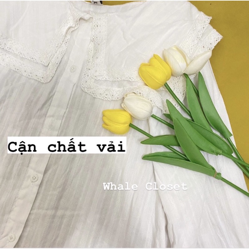 -Áo kiểu cổ vuông phối ren 2 tầng chất thô mềm tay bồng