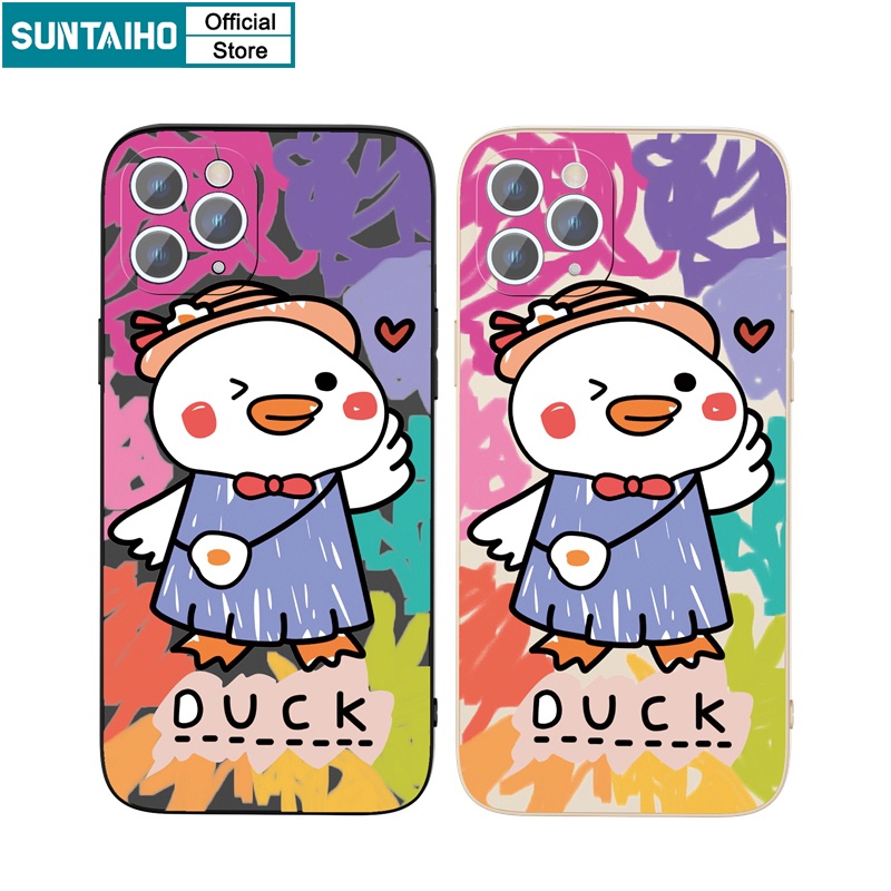 Ốp lưng iphone Suntaiho Ốp lưng iphone Ốp Điện Thoại silicon mềm họa tiết con vịt đáng yêu cho iPhone 13 12 11 pro max x xr xs max 7 8 plus