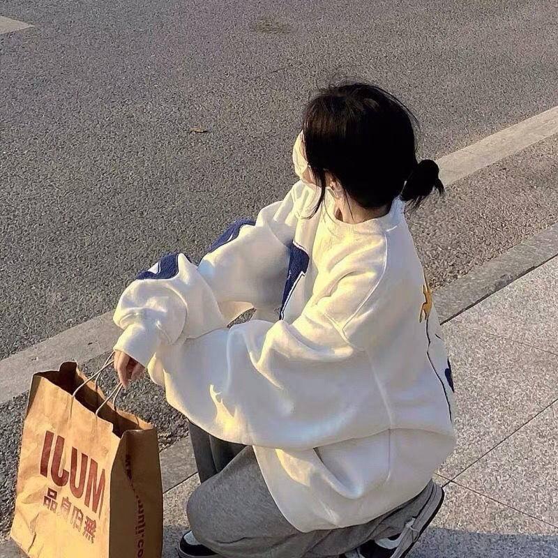 Áo hoodie Mỏng Tay Dài Cổ Tròn In Họa Tiết Đơn Giản Dành Cho Nữ