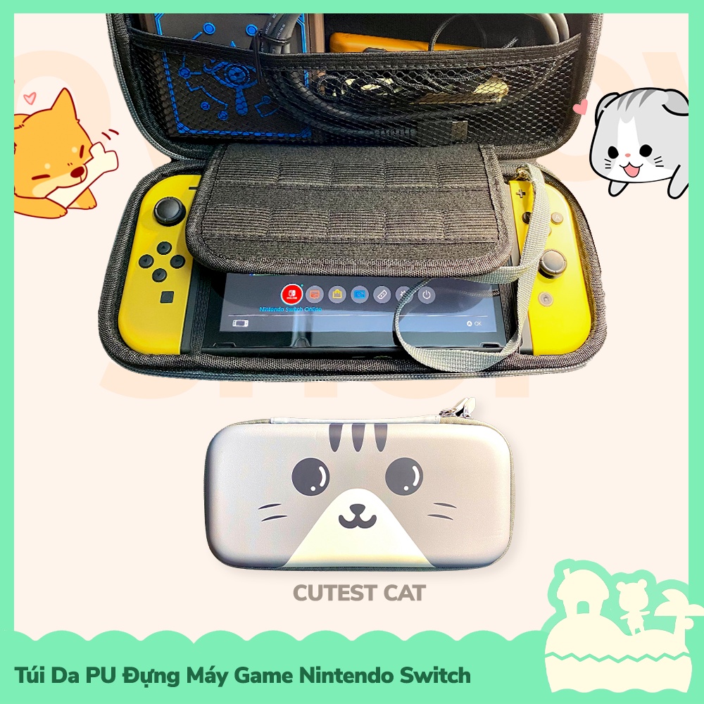 [Sẵn VN - NowShip] Túi Đựng Máy Game Cầm Tay Da PU Nintendo Switch Cute Cat &amp; Dog