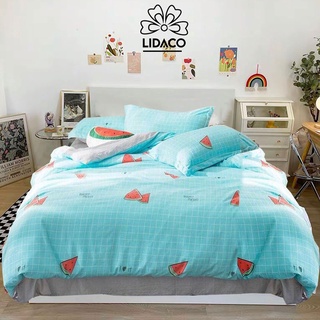 Bộ vỏ chăn ga gối cotton đũi Lidaco cao cấp - Dưa hấu xanh FSD