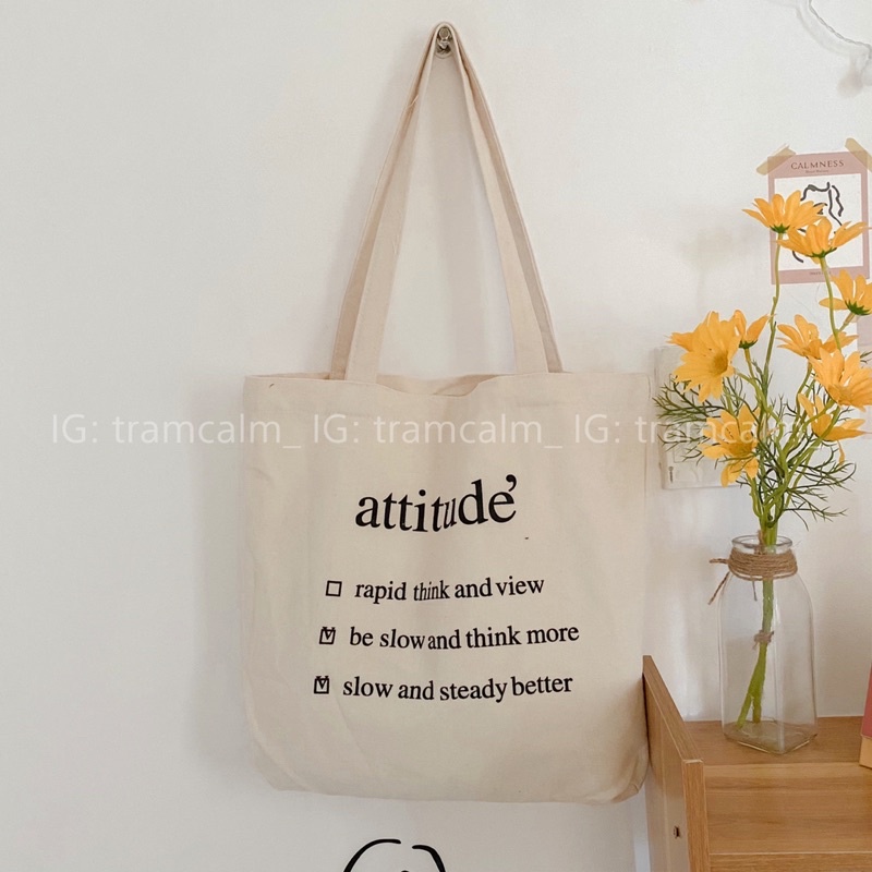 [ Ảnh thật] Túi tote vải đi học in chữ Attitude