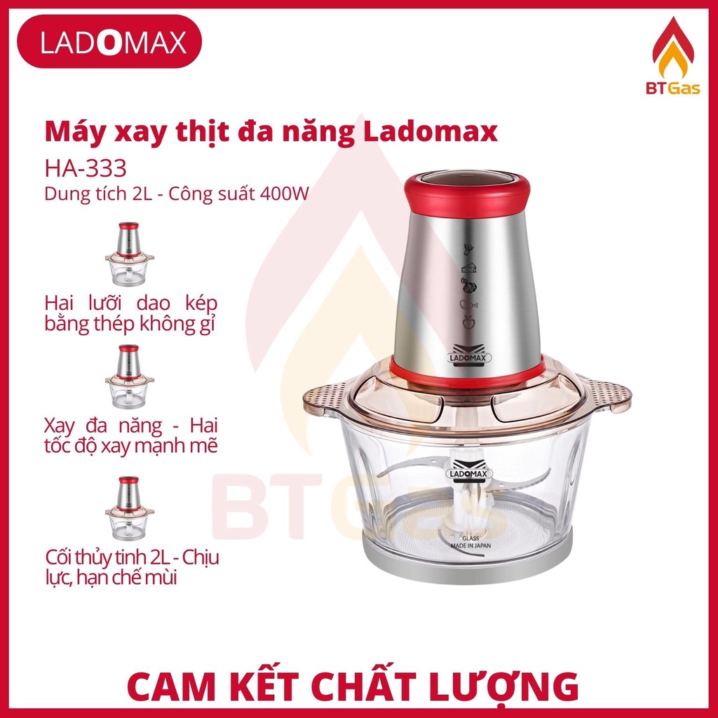 [Mã ELHADEV giảm 4% đơn 300K] Máy xay thịt đa năng Ladomax, máy xay thịt cối thủy tinh, dao inox, công suất 400W HA-333