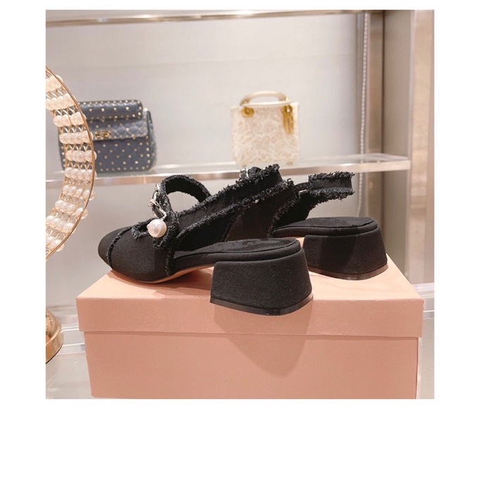 giày miumiu, sandal hở gót mẫu mới chuẩn hàng L1 hộp hồng. fullbox bill túi giấy