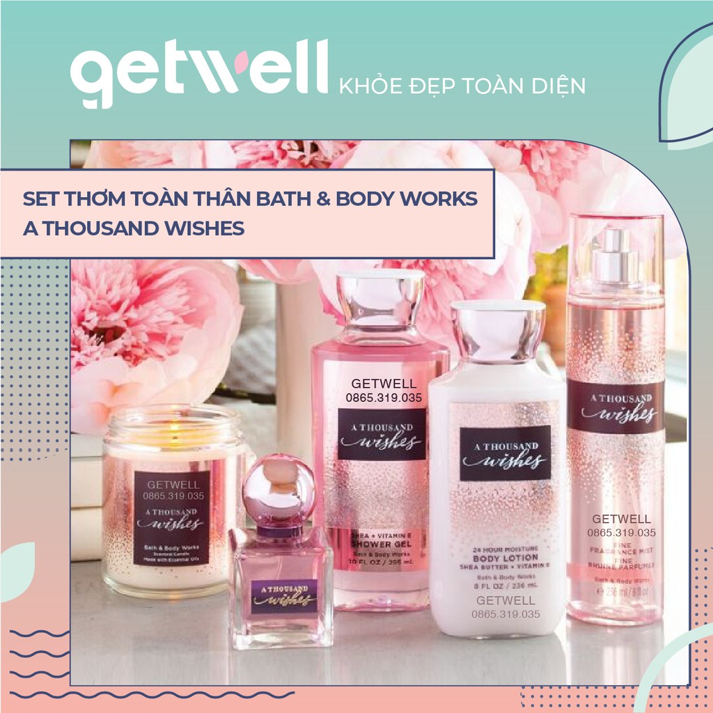 A THOUSAND WISHES | Sản Phẩm Tắm Dưỡng Xịt Thơm Toàn Thân Nến thơm phòng Bath & Body Works