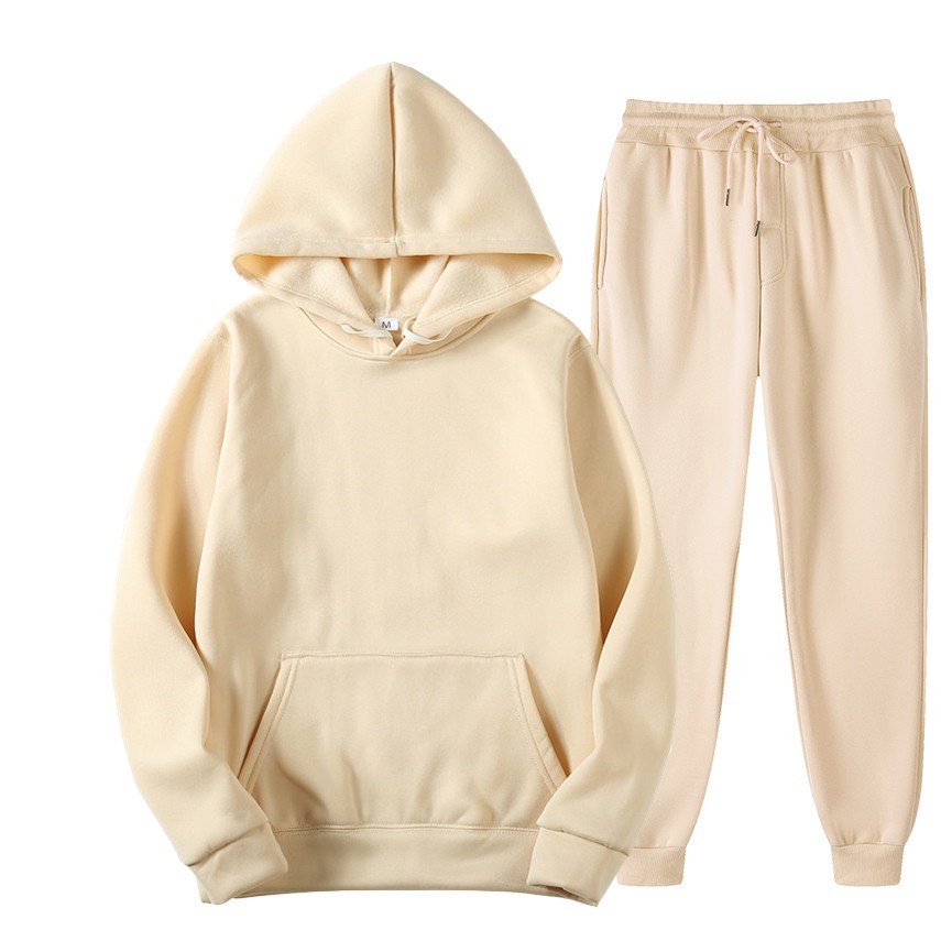Bộ Quần Áo Hoodie Trơn Mũ 2 Lớp Phối Màu Phong Cách - Nỉ Bông Siêu Mịn Ấm Áp Thấm Hút Mồ Hôi Phong Cách AMBITION