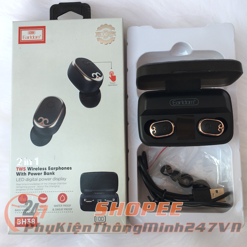 🛑 CHÍNH HÃNG EARLDOM 🛑 Tai Nghe Bluetooth Kèm Sạc Dự Phòng True Wireless Earldom ET- BH38 Chống Nước Cực Tốt | PKTM247VN