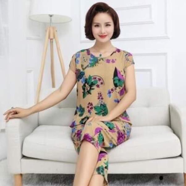 Bộ mặc nhà trung niên nữ_chất đũi siêu mát