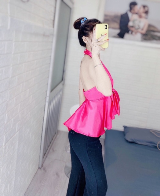 Áo phi lụa cổ yếm tùng xoè chanh xã HÌNH THẬT TRẢI SÀN VÀ MẪU SHOP CHỤP