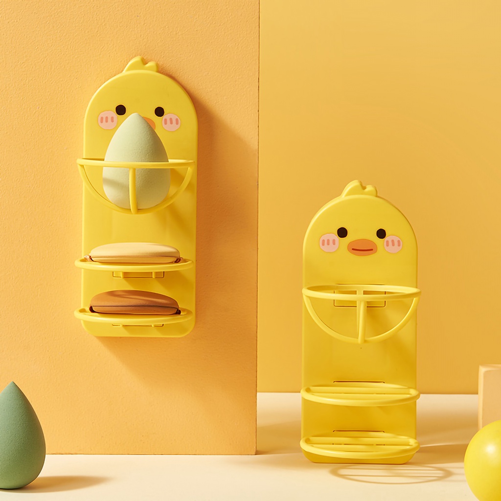 [Hàng mới về] Giá đỡ bông phấn trang điểm gắn tường hình vịt hoạt hình gọn nhẹ