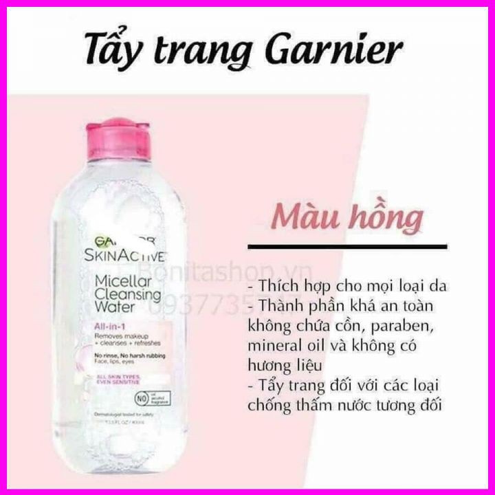 Nước tẩy trang Garnier nội địa Pháp màu xanh lá cây và hồng 400ml