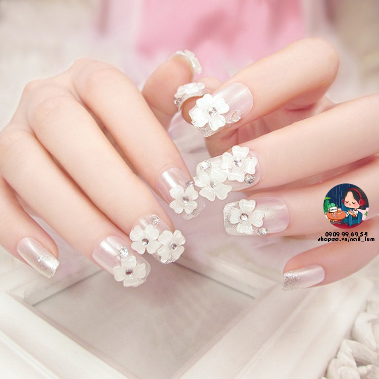 Móng Giả - Nail 3D Dài - Đính Đá [Sẵn Keo - Đóng Hộp 24 Mẫu Đủ Size]
