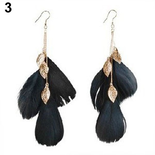 Cặp bông tai hợp kim dáng dài phối lông vũ đầy cá tính