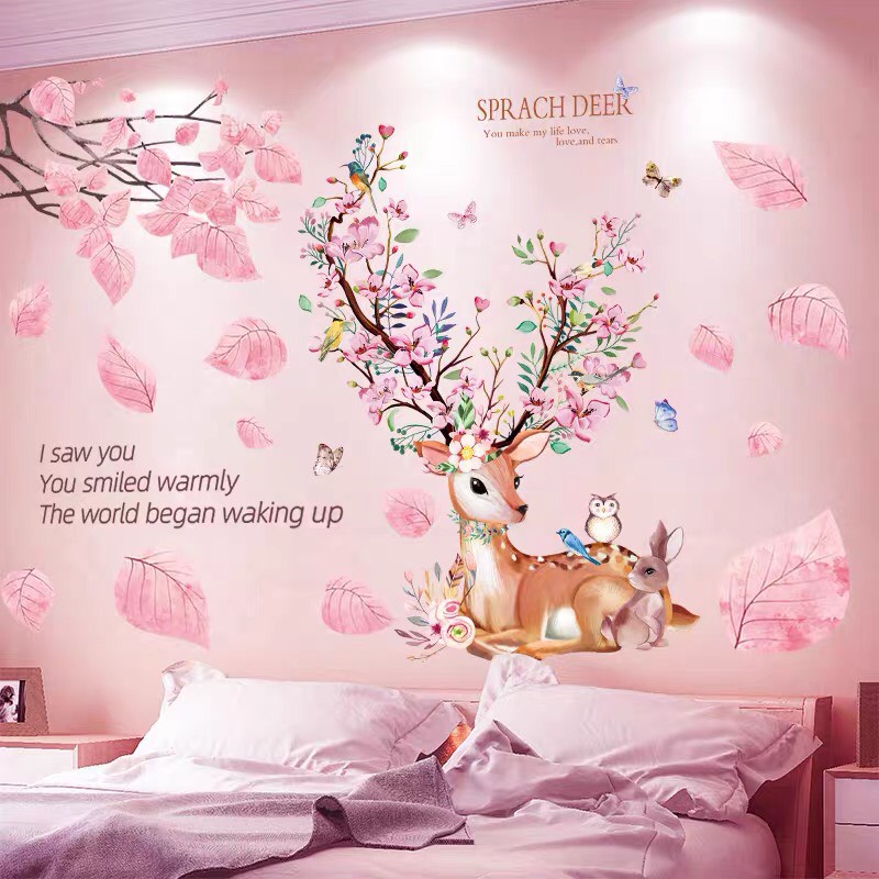 Decal dán tường  Nai vàng ngơ ngác sẵn keo, chất lượng, giá tốt