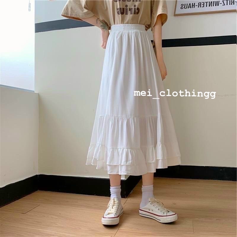 [Ảnh thật/video] Chân váy tầng trắng/đen dày dặn hai lớp/ chân váy basic