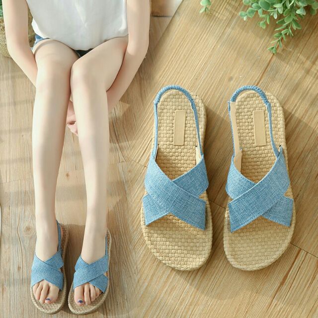 Sandal cói đế bằng chống trượt - giày quai hậu đi biển đẹp