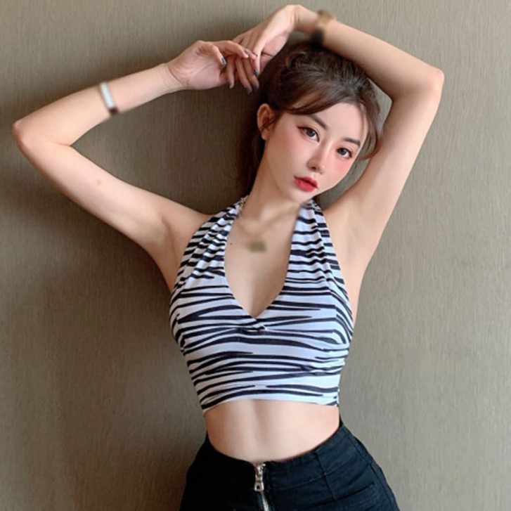 Áo Cổ Chữ V Hở Lưng In Họa Tiết Ngựa Vằn Gợi Cảm Cho Nữ Áo ba lỗ