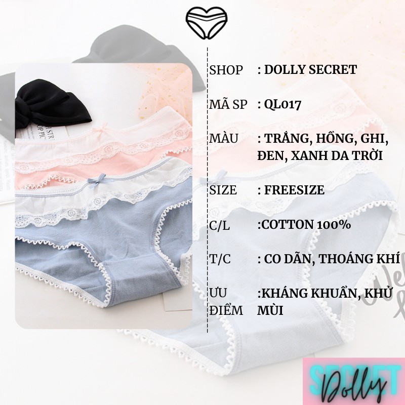 Quần lót nữ cotton viền ren đáng yêu kháng khuẩn dễ thương nữ tính nhiều màu DOLLY SECRET QL017 | BigBuy360 - bigbuy360.vn