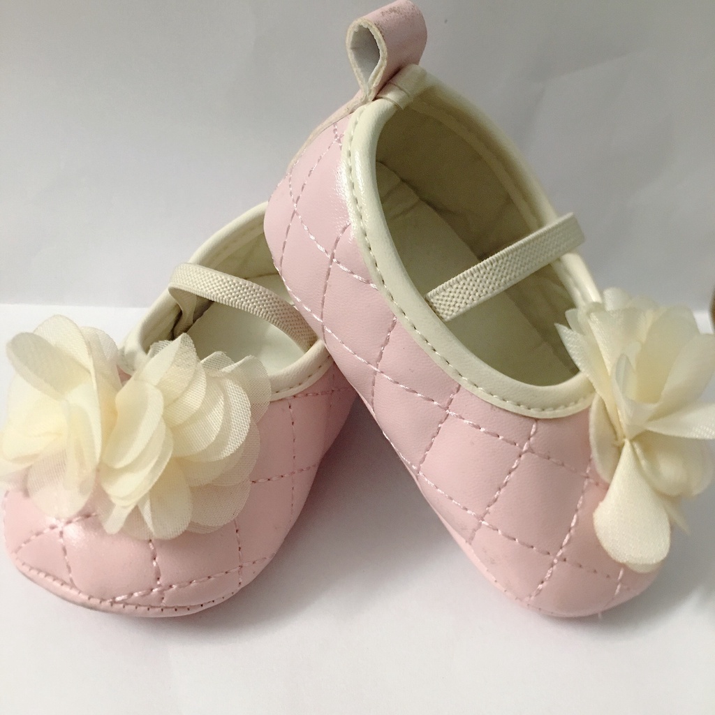 Giày đế kếp da bé gái nơ hoa size 3-15m