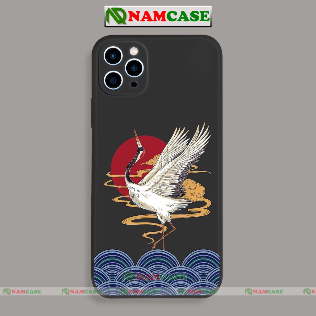 Ốp lưng điện thoại iPhone Chim hạc cạnh viền vuông silicon dẻo bảo vệ cam ip 6/6s/7/8/X/XS/XR/11/12/13/14 Pro Plus Max