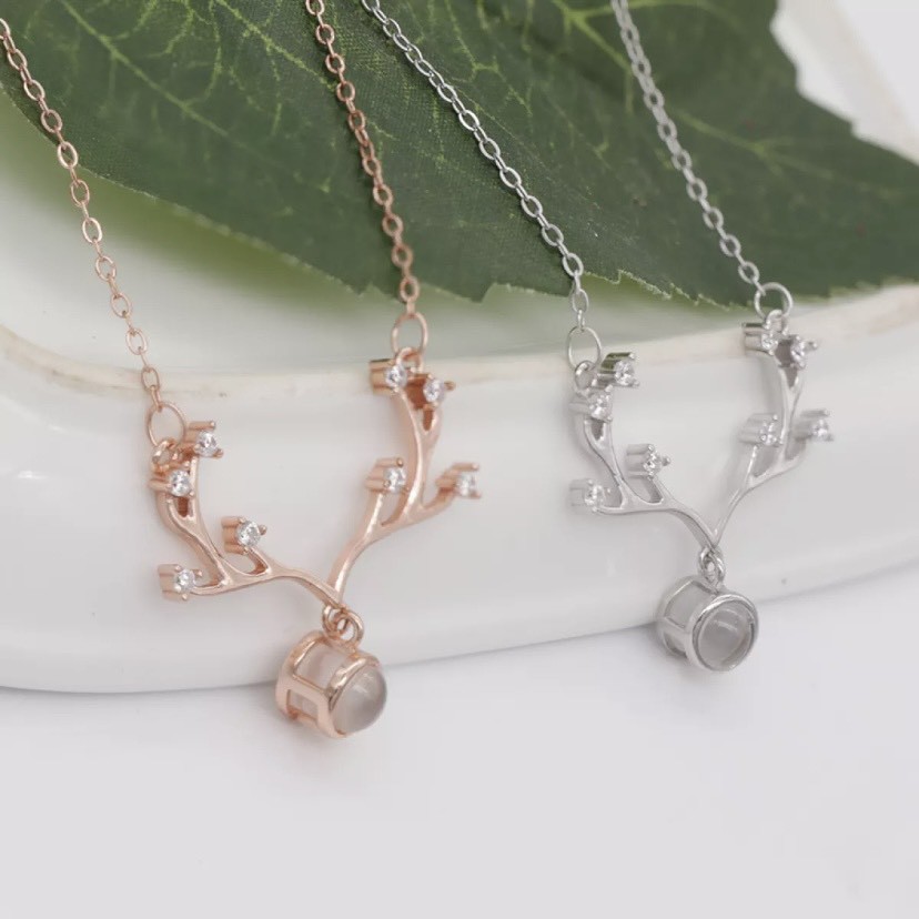 Vòng cổ bạc sterling 925 cao cấp mặt hươu đá sopphie phong cách Hàn Quốc - Trang sức bạc cao cấp Hàn Quốc