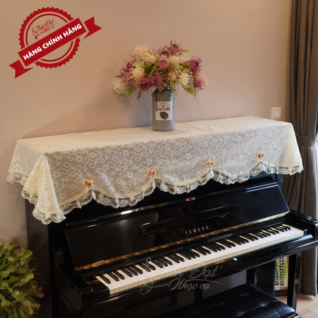 Khăn Phủ Đàn Piano Voan Phối Ren Thêu Hoa Nhí Đỏ KU-08