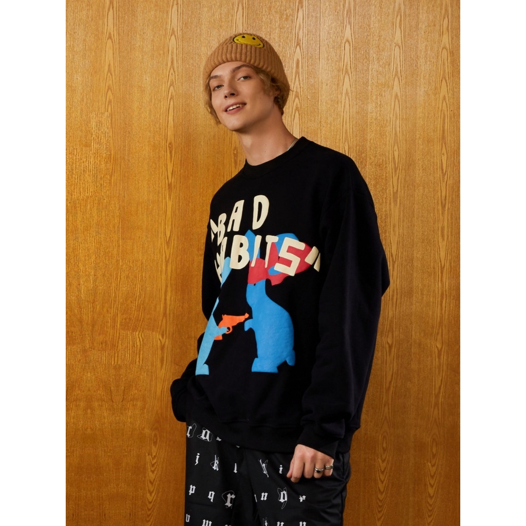 Áo Sweater In Chữ BAD HABIT Phối Màu Siu Xinh,Hình Độc Đáo Phong Cách Cá Tính Trẻ Trung Năng Động