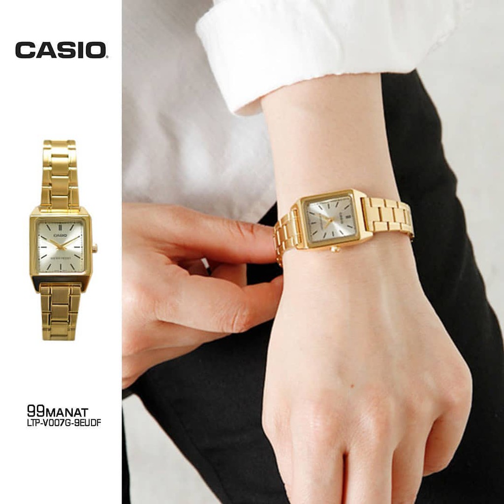 [Mã FARSBRT52 giảm 20% đơn từ 249K] Đồng hồ nữ Casio LTP-V007G-9EUDF Chính hãng - Mặt chữ nhật - Mạ vàng- chống nước 50m