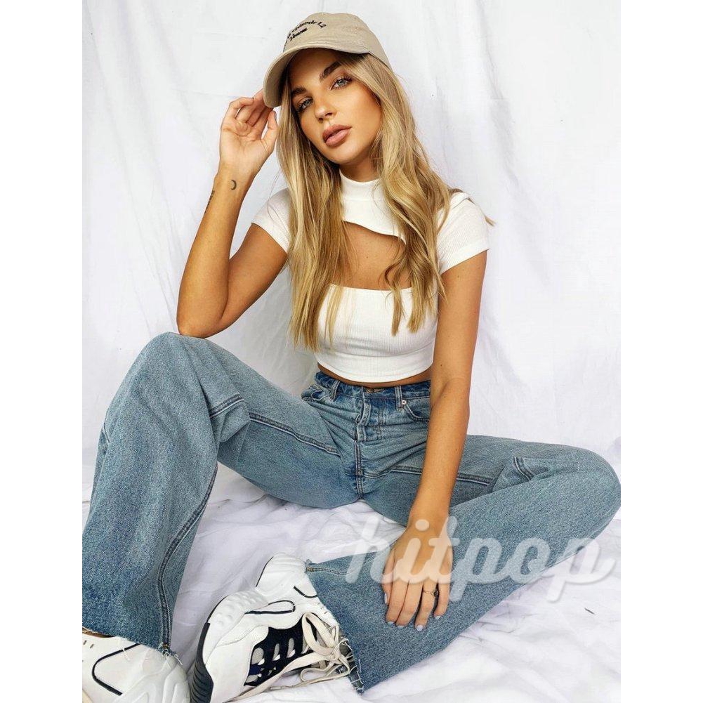 Áo Croptop tay ngắn ôm dáng màu trơn rỗng thời trang | BigBuy360 - bigbuy360.vn