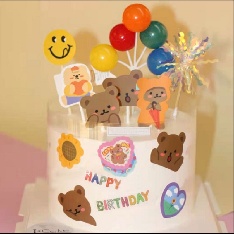 Set 7 Que Cắm Trang Trí Bánh Kem Hình Gấu Hoạt Hình Dễ Thương