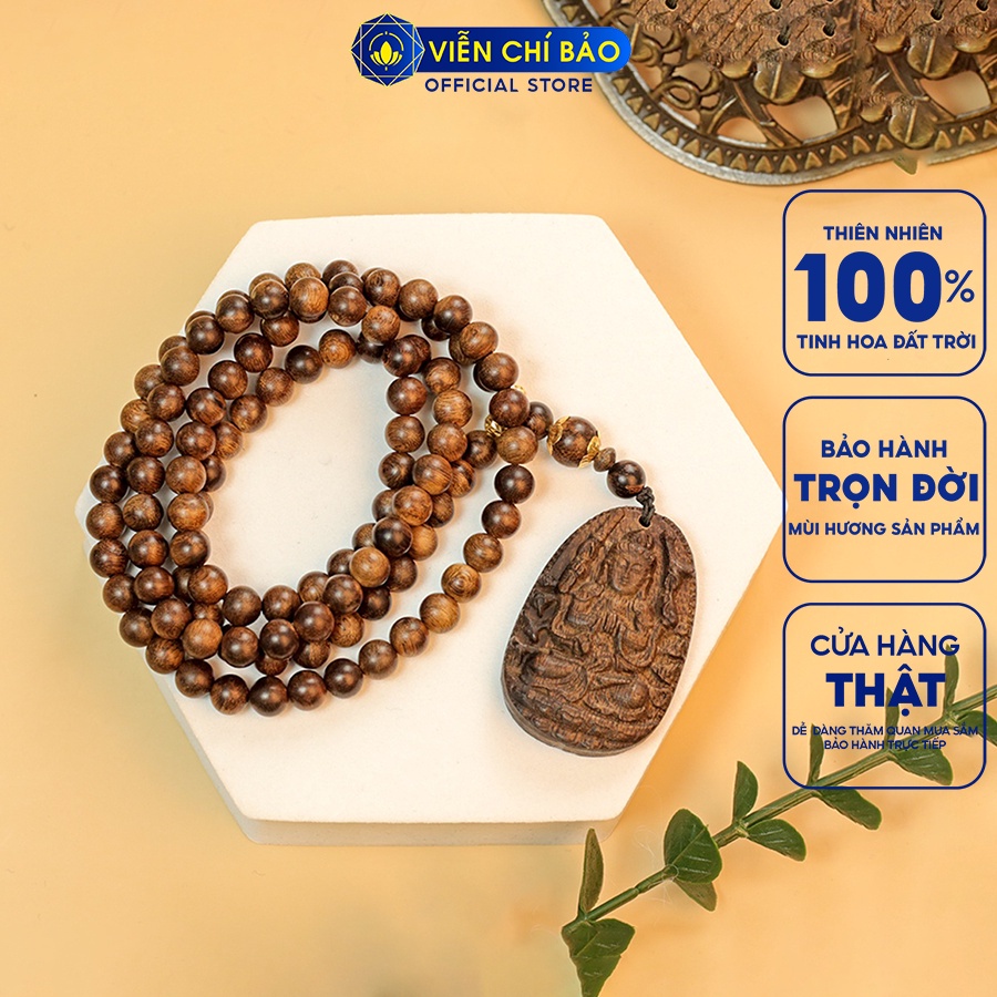 Chuỗi trầm hương 108 hạt mix bi vàng mặt phật Thiên Thủ Thiên Nhãn thời trang phụ kiện trang sức Viễn Chí Bảo V000807-8
