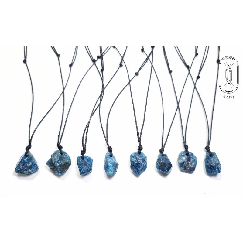 Dây chuyền đá thô Blue Apatite dây rút điều chỉnh kích cỡ